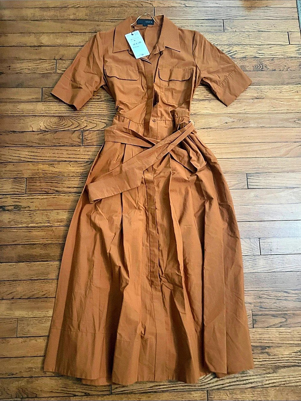 Zara ZW Collection Poplin Shirtdress Brown Medium NWT